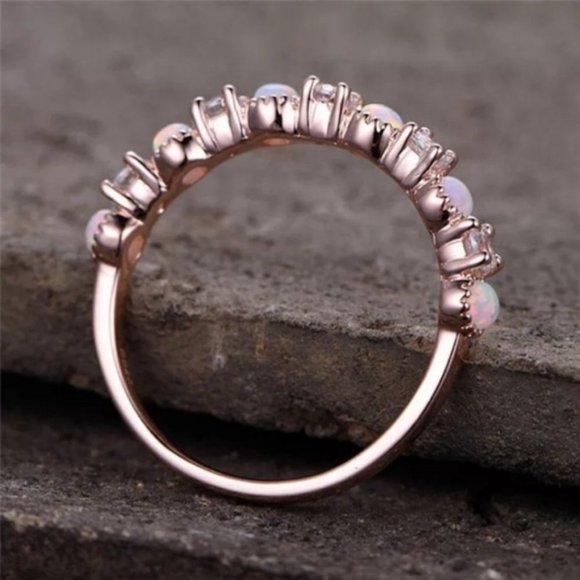 *NEW 18K Rose Gold Diamond Opal Half Eternity Ring - Picture 4 of 5